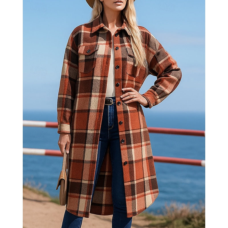 Geruite oversized overhemdjas voor dames met lange mouwen