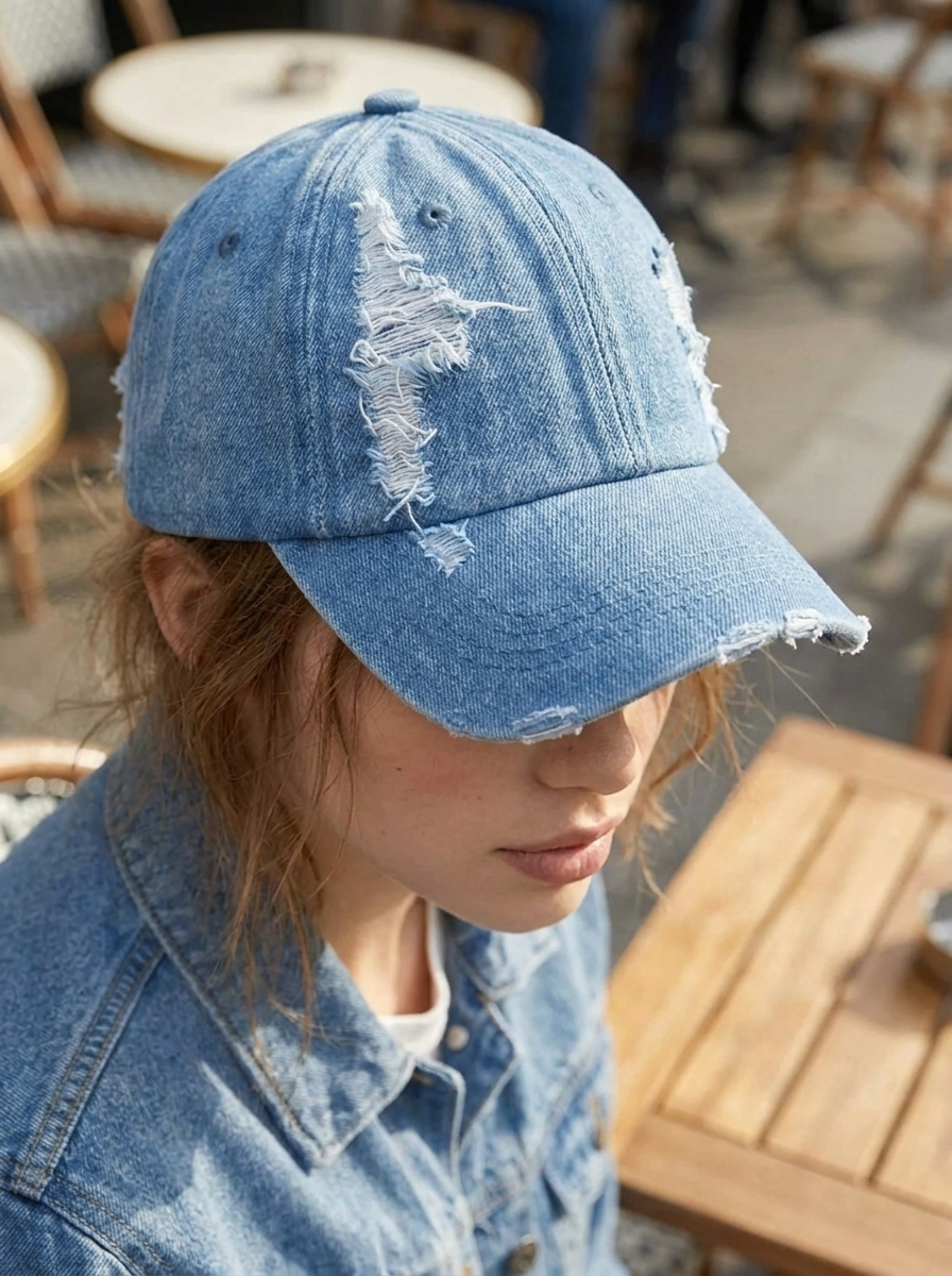 Damesbaseballpet in distressed denimlook