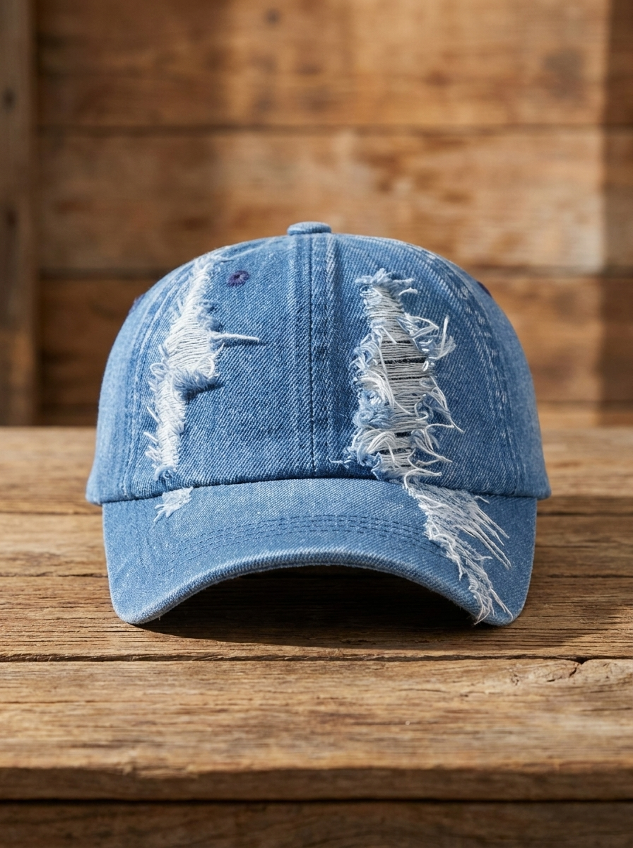 Damesbaseballpet in distressed denimlook