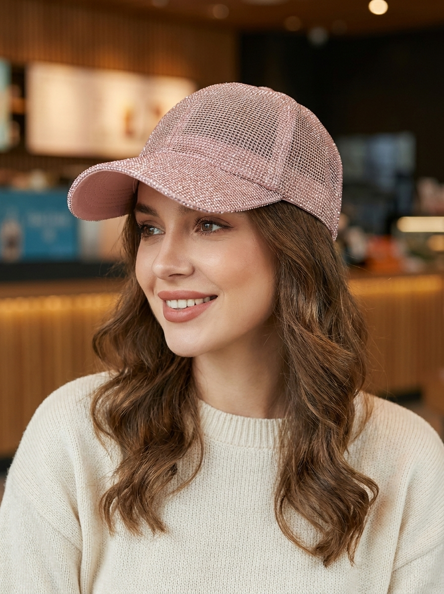 Glitzernde Baseball Cap mit Mesh-Einsatz für Damen, verstellbare Glitzer Kappe
