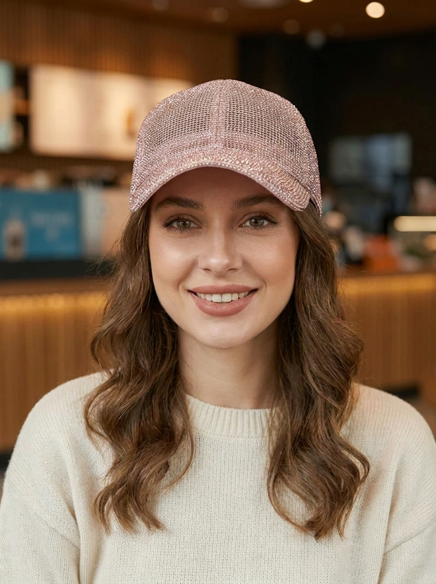 Glitzernde Baseball Cap mit Mesh-Einsatz für Damen, verstellbare Glitzer Kappe