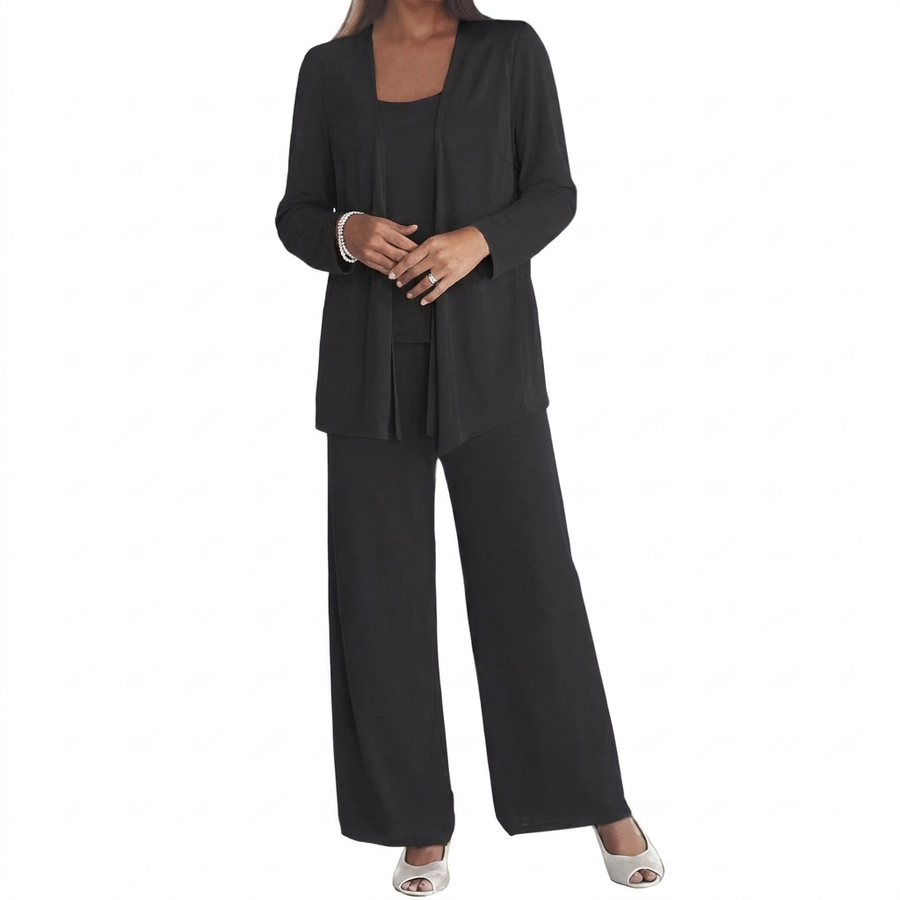 Damen 3-teiliges Set Pailletten Cardigan Top Weite Hosen Party Outfit