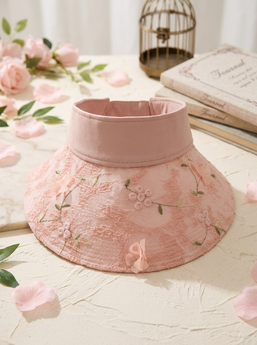 Damen Sonnenblende mit Blumenstickerei & breitem Rand, verschiedene Farben