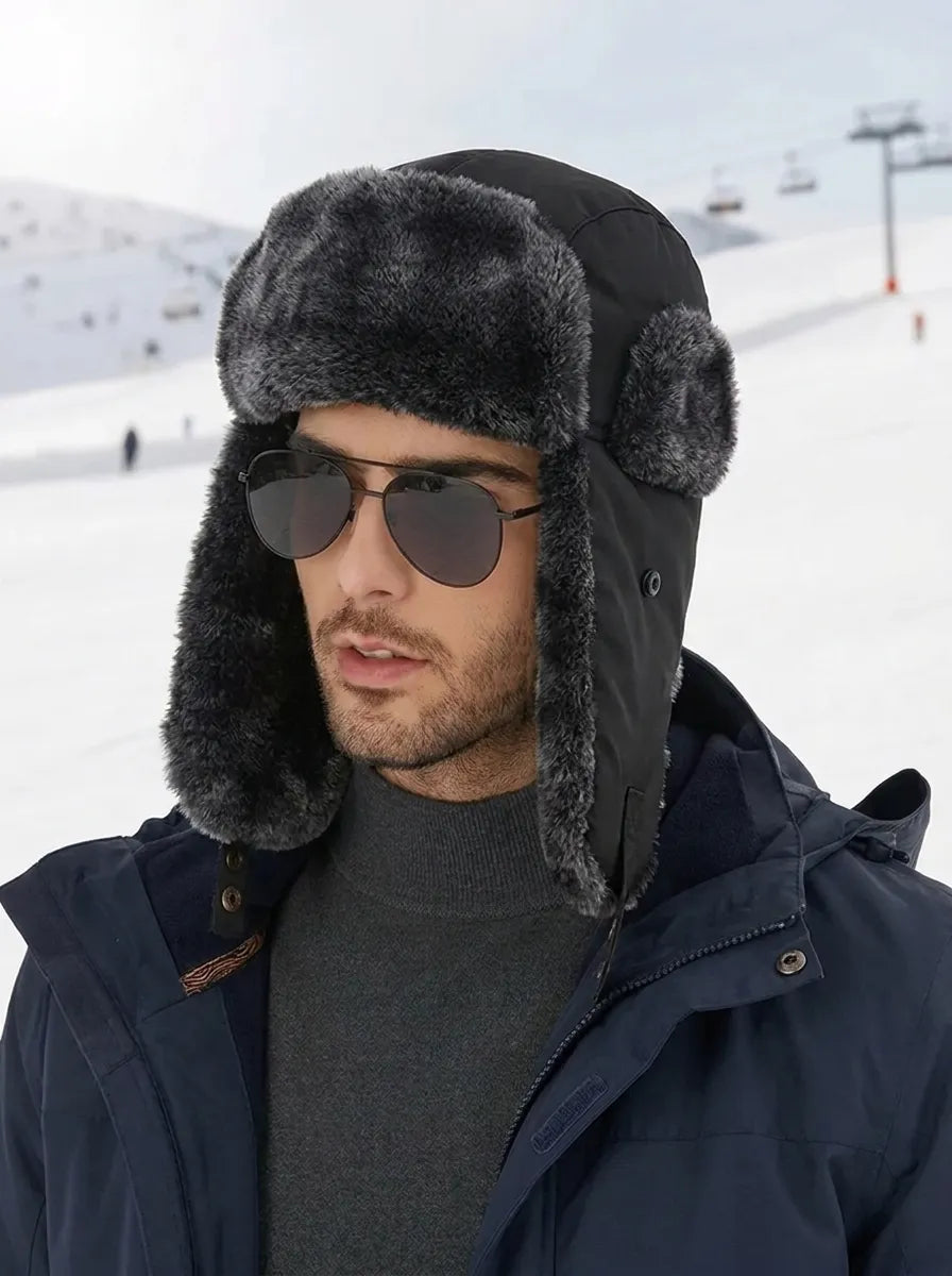 Unisex Fliegermütze mit Kunstfell Ohrenklappen Wintermütze