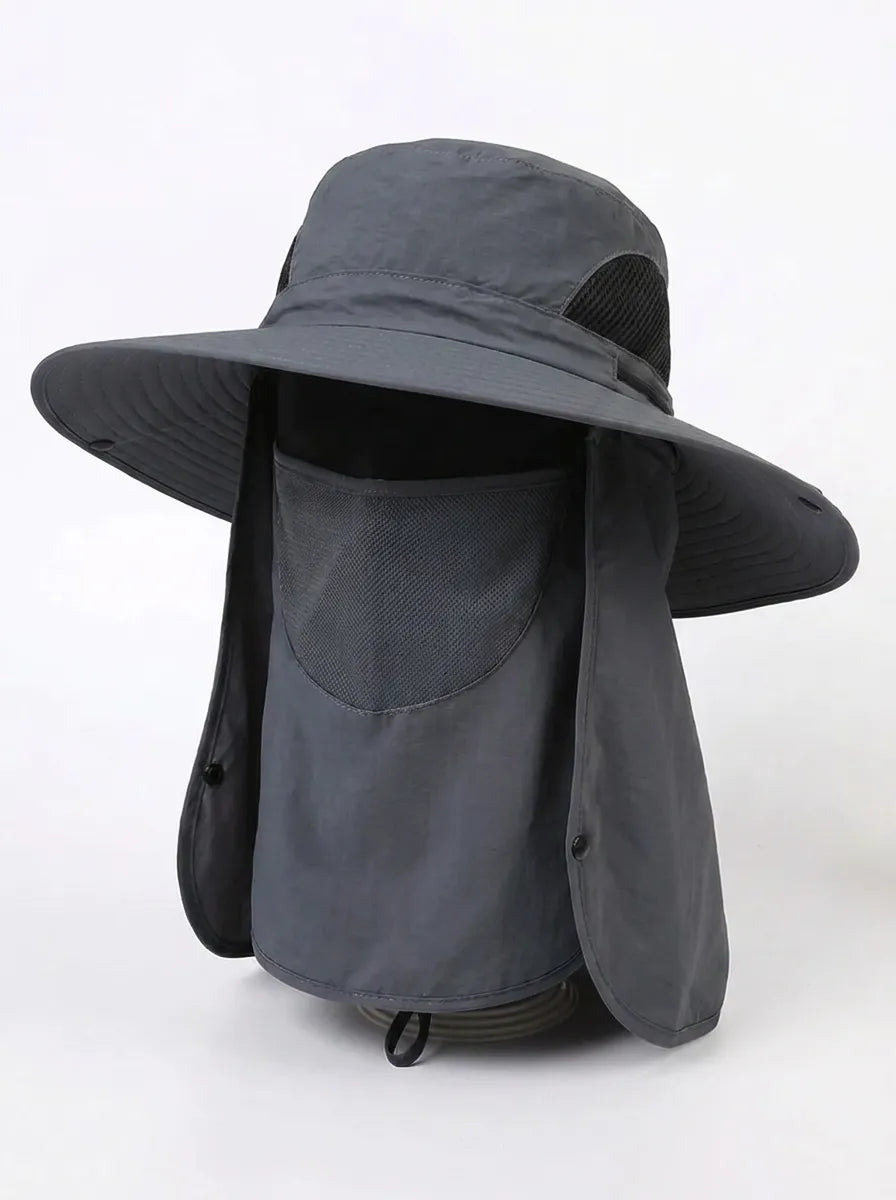 Unisex Sonnenhut mit Nackenschutz und Gesichtsmaske, breiter Krempe und Belüftung