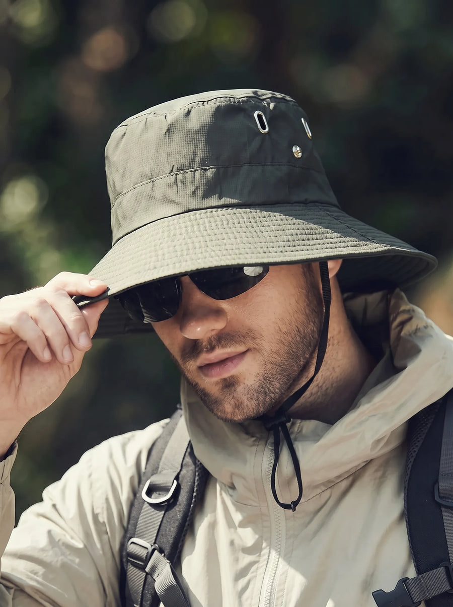 Unisex Anglerhut Outdoor Krempenhut mit Kinnriemen