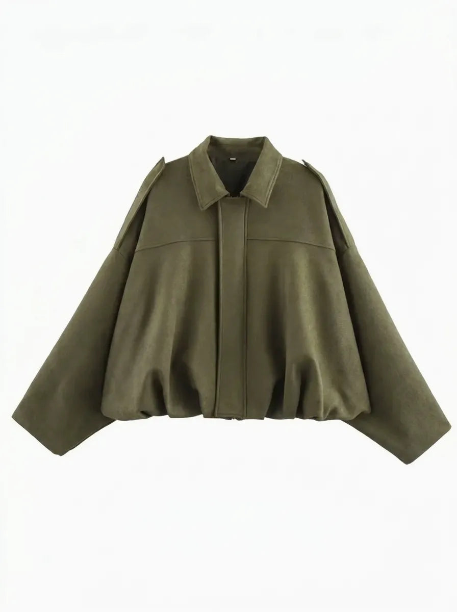 Damen Kurzjacke im Bomber-Stil mit Kragen und Schulterriegeln