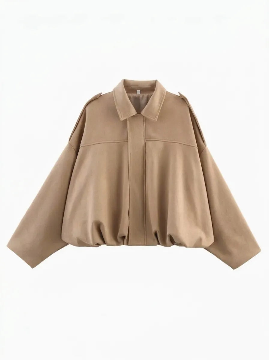 Damen Kurzjacke im Bomber-Stil mit Kragen und Schulterriegeln