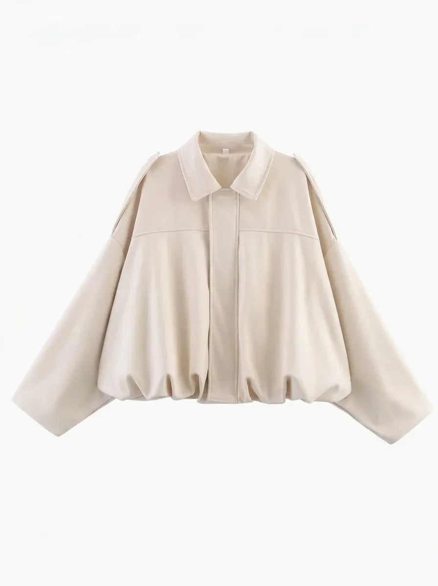 Damen Kurzjacke im Bomber-Stil mit Kragen und Schulterriegeln