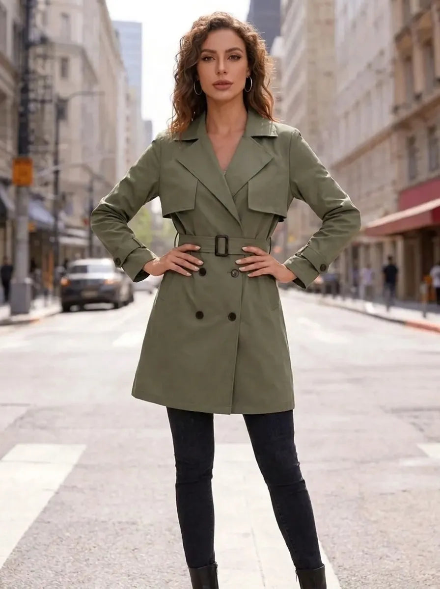 Trenchcoat voor dames met ceintuur, reverskraag en dubbele knoopsluiting