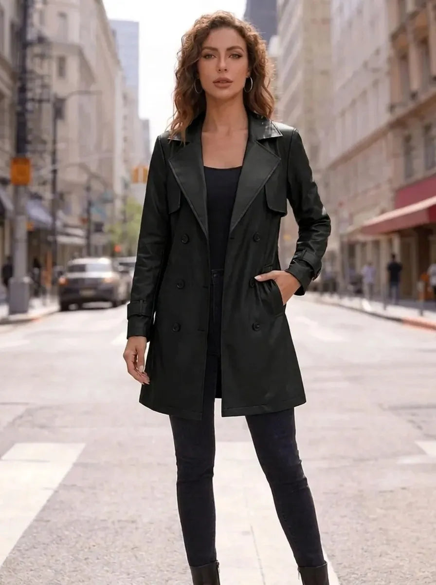 Trenchcoat voor dames met ceintuur, reverskraag en dubbele knoopsluiting