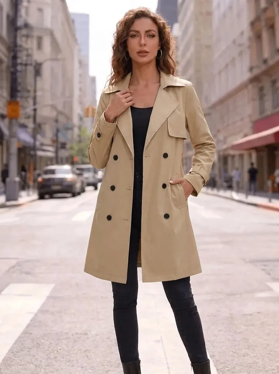 Trenchcoat voor dames met ceintuur, reverskraag en dubbele knoopsluiting
