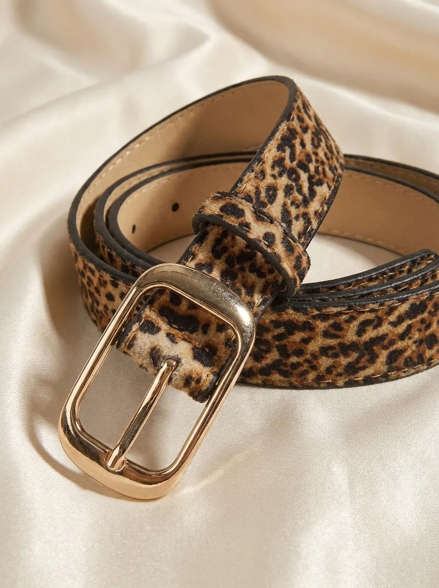 Damen Leopardengürtel mit goldener Schnalle