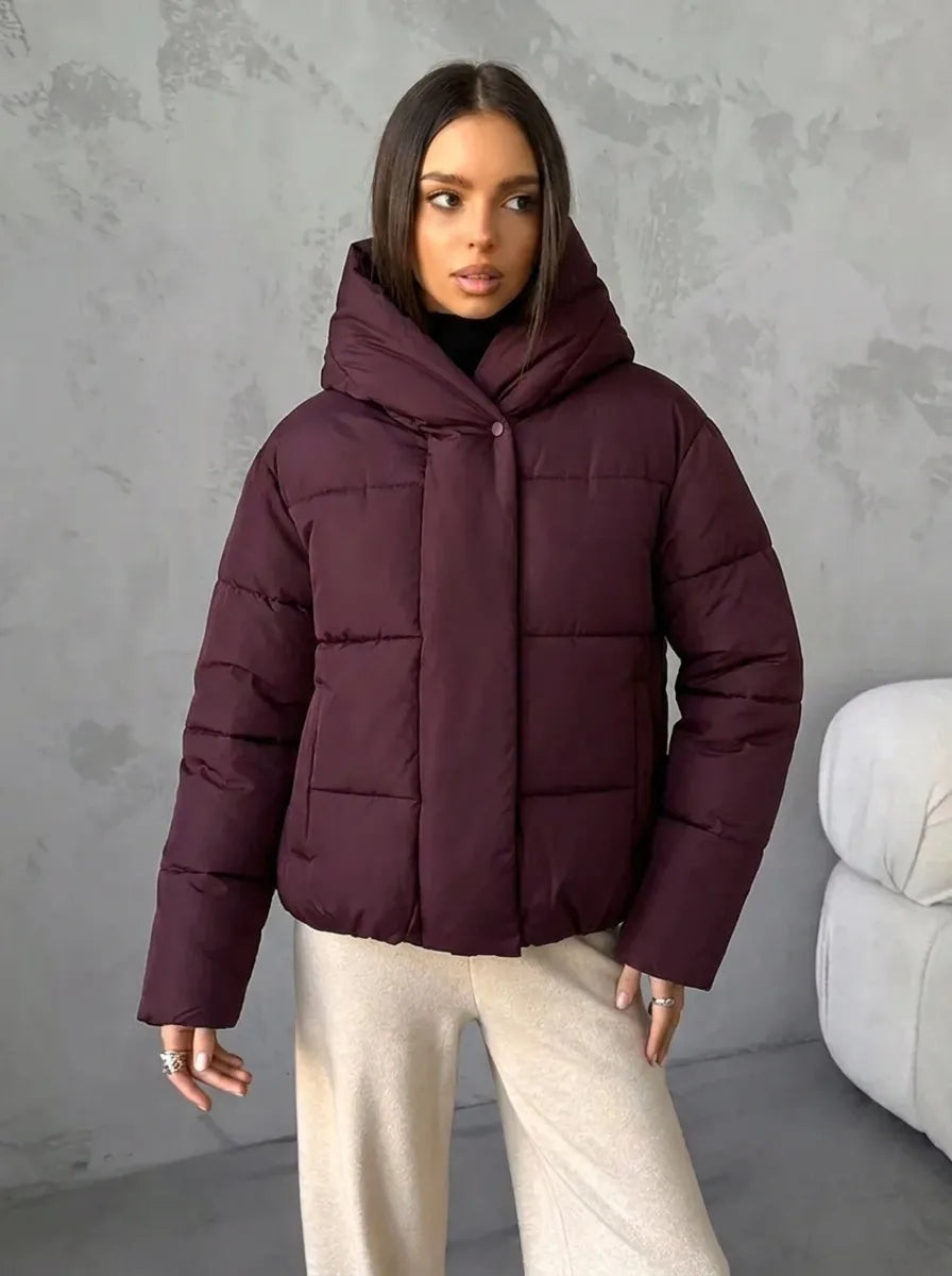 Damen Steppjacke mit Kapuze, kurze Puffajacke in verschiedenen Farben