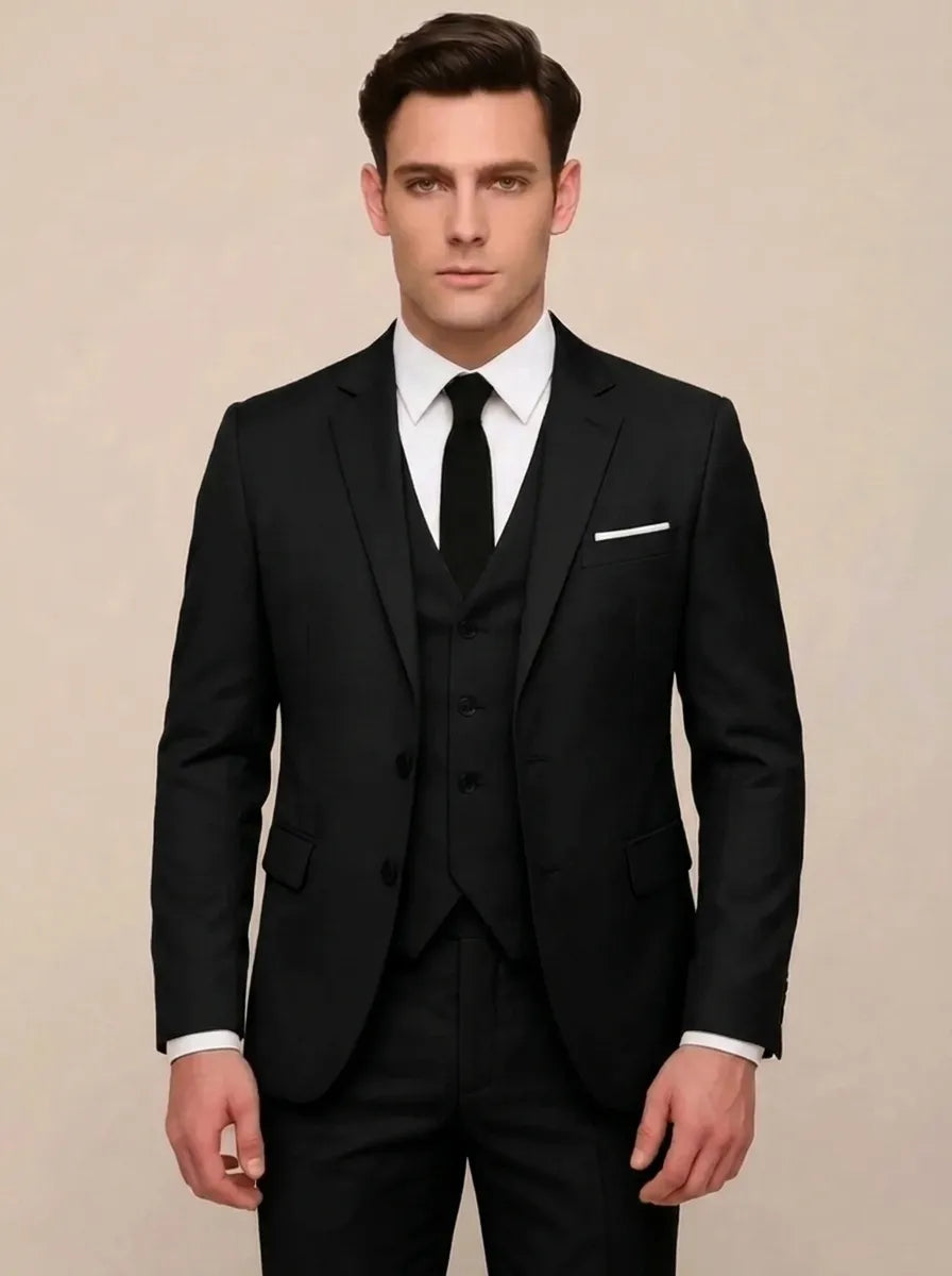 Driedelig herenpak met slim fit colbert, vest en broek
