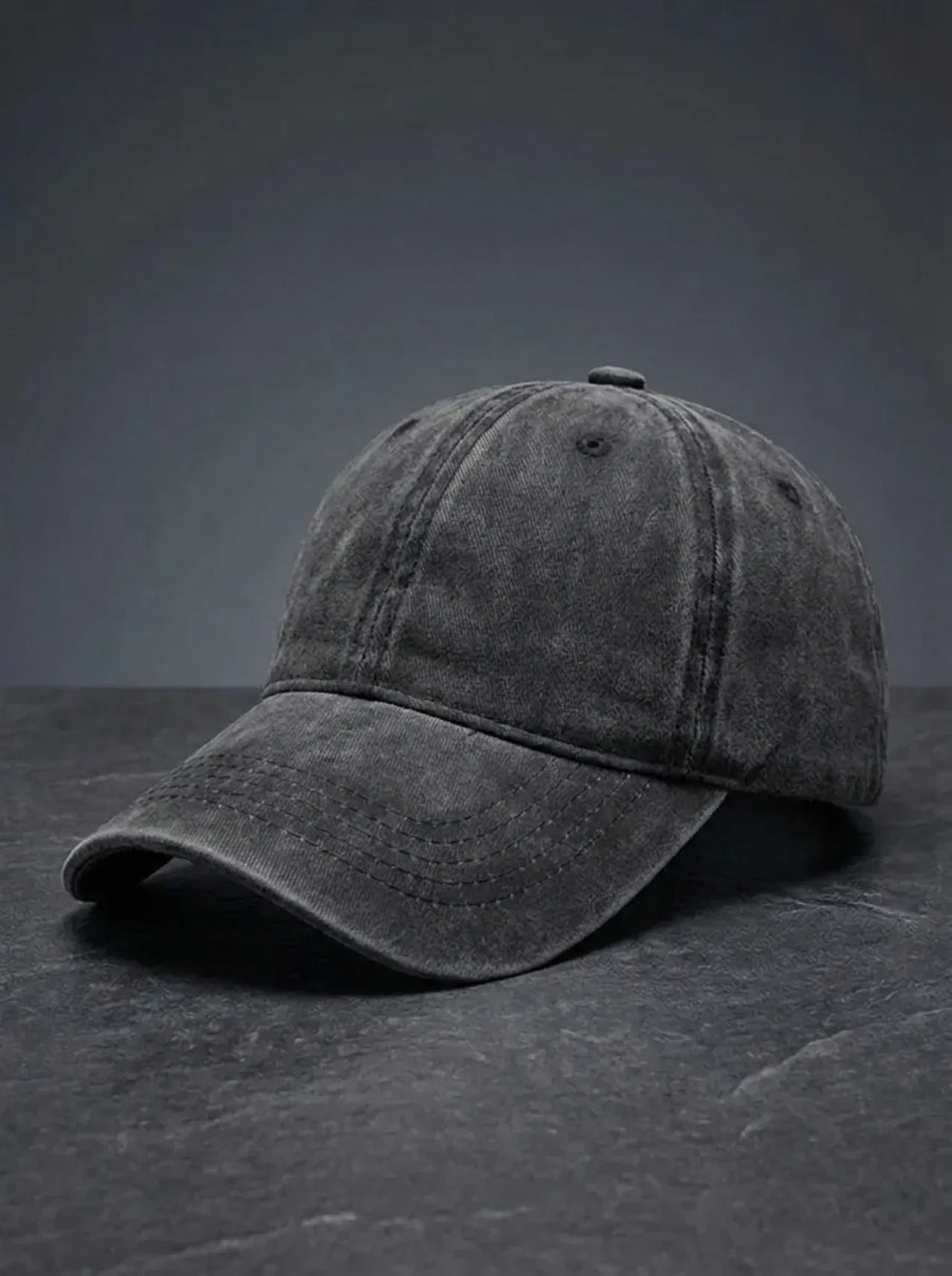 Baseballpet van corduroy met verwassen look en opening voor paardenstaart
