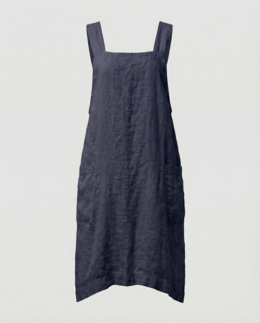 Damen Schürzenkleid Leinen-Optik mit Taschen