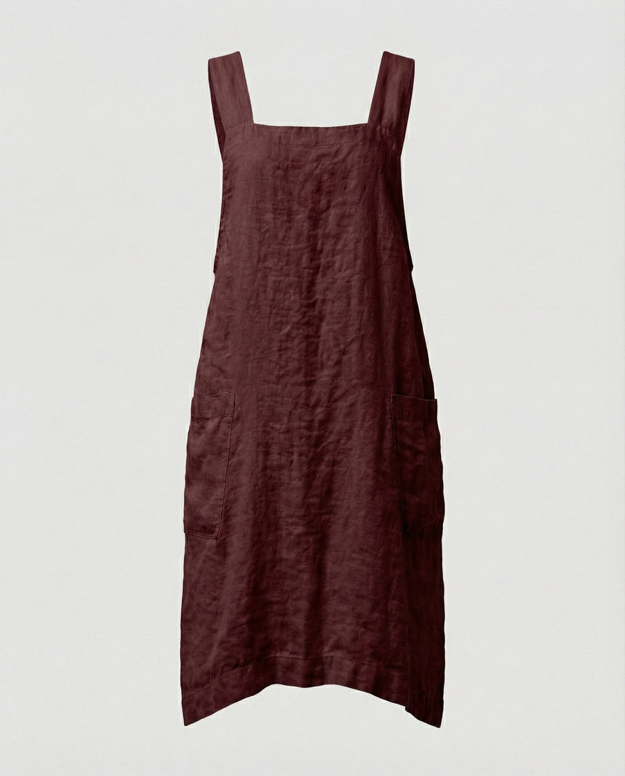 Damen Schürzenkleid Leinen-Optik mit Taschen