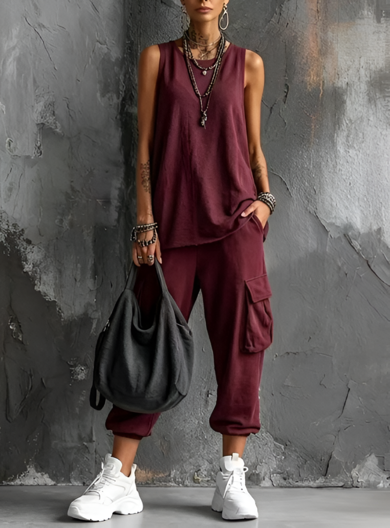 Loungewear-set voor dames met cargobroek en top met spaghettibandjes