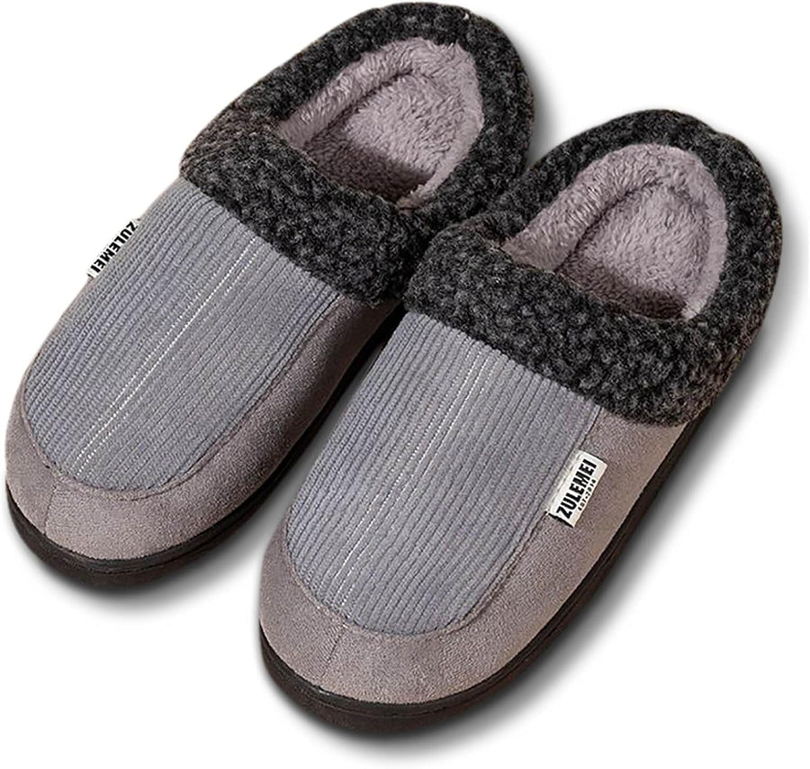 Unisex Winter Hausschuhe gerippt mit Plüschfutter in Blau, Grau, Beige