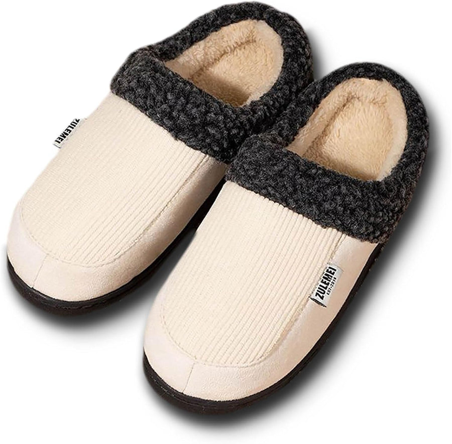 Unisex Winter Hausschuhe gerippt mit Plüschfutter in Blau, Grau, Beige