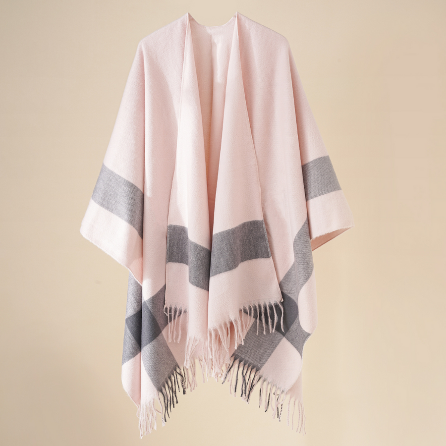 Poncho Umhang mit Fransen und Streifenmuster für Damen, Einheitsgröße