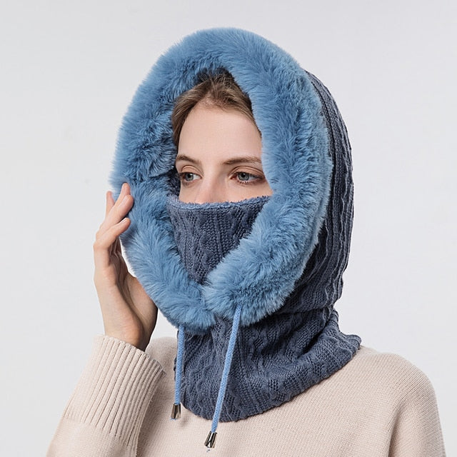 Winter Balaclava Strickhaube mit Kunstpelz-Futter für Damen und Herren