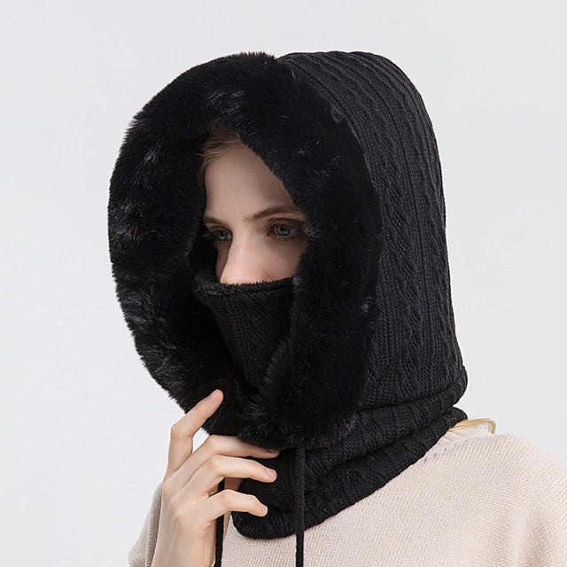 Winter Balaclava Strickhaube mit Kunstpelz-Futter für Damen und Herren