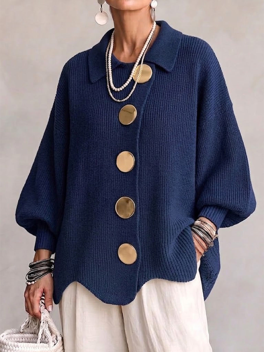 Gebreid vest voor dames met kraag en grote sierknopen