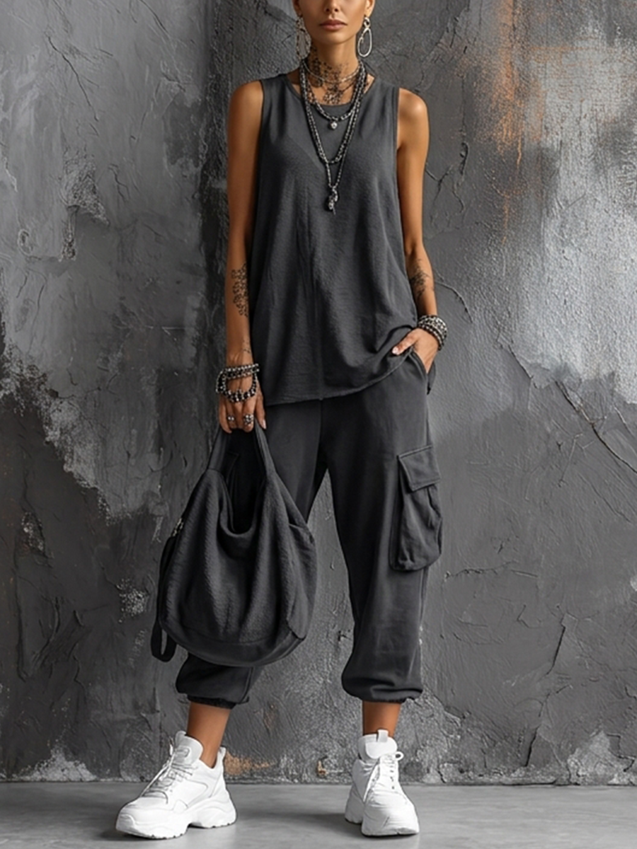 Loungewear-set voor dames met cargobroek en top met spaghettibandjes