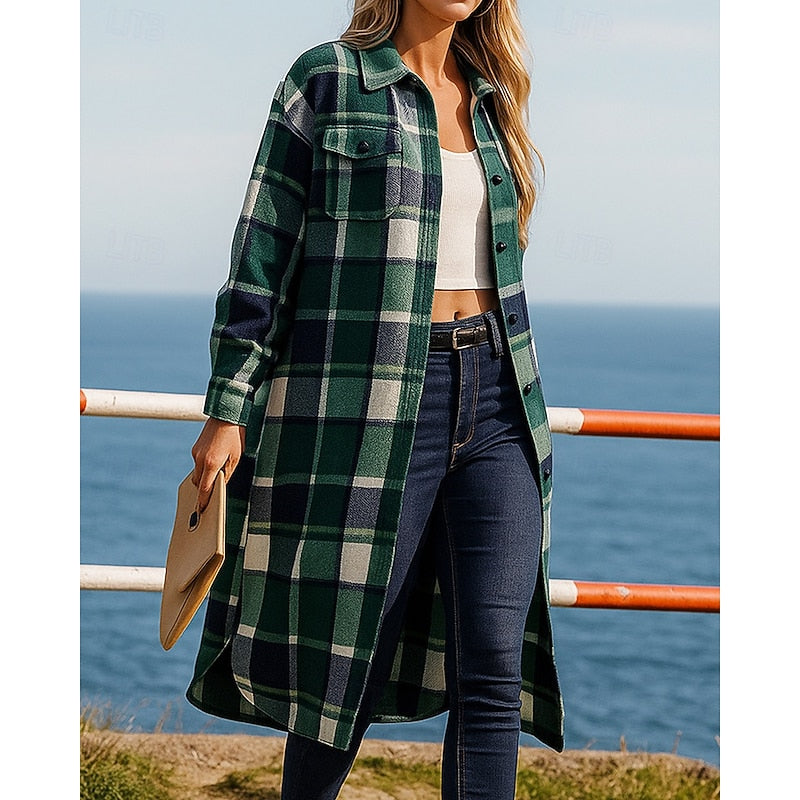 Geruite oversized overhemdjas voor dames met lange mouwen