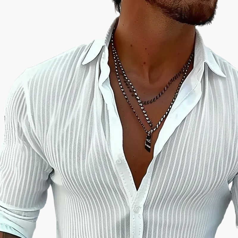 Herren Modernes Streifenhemd mit Reverskragen und Langarm – Elegantes Freizeit- & Party-Outfit