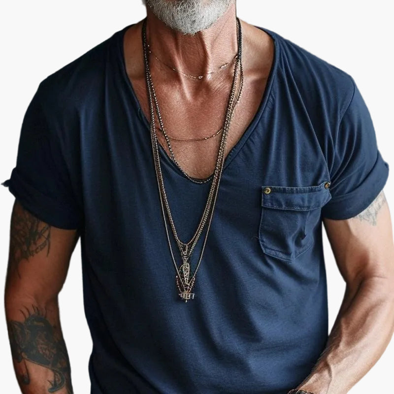 Herren T-Shirt mit V-Ausschnitt und Brusttasche – Lässiger Streetstyle für Alltag und Freizeit
