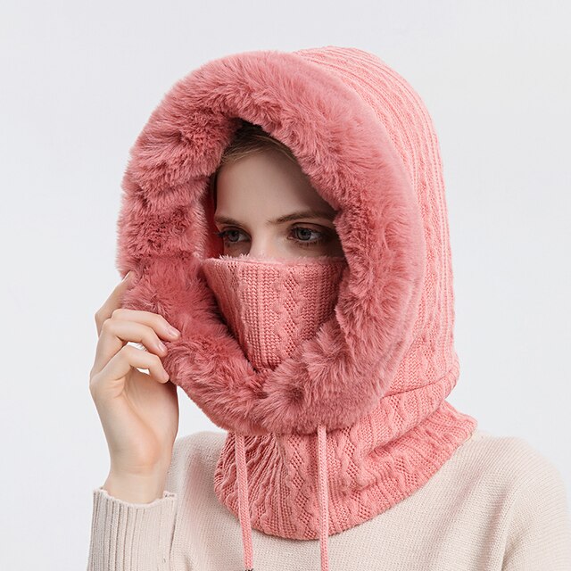 Winter Balaclava Strickhaube mit Kunstpelz-Futter für Damen und Herren
