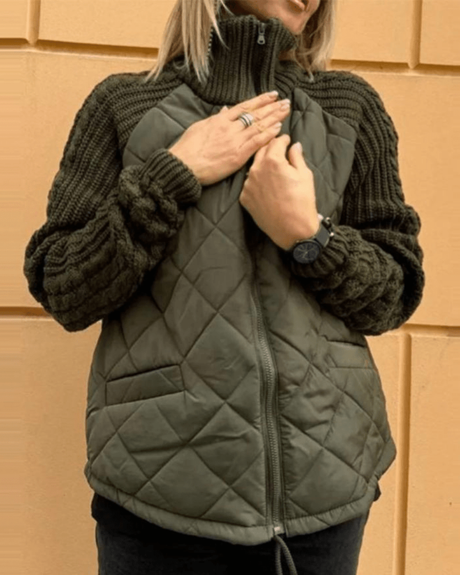 Damen Steppweste mit Strickärmeln und Stehkragen