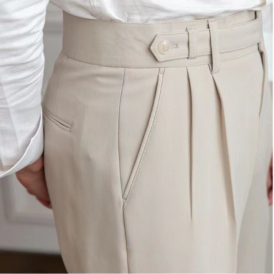Heren vrijetijdsbroek met plooien en hoge taille – verkrijgbaar in drie kleuren