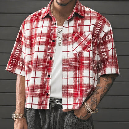 Herren Kurzarm Hemd Kariert Relaxed Fit Streetstyle
