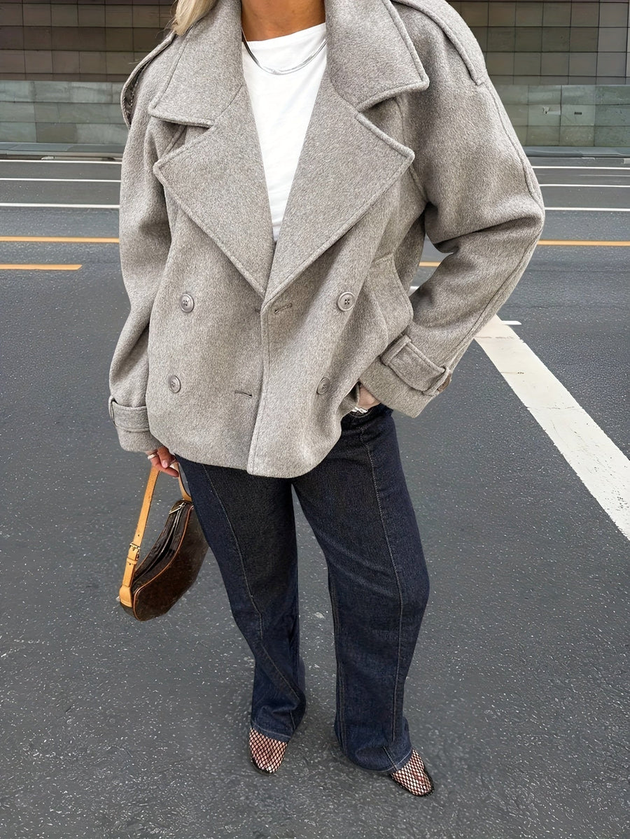 Damen Kurzmantel Zweireiher in Hellgrau