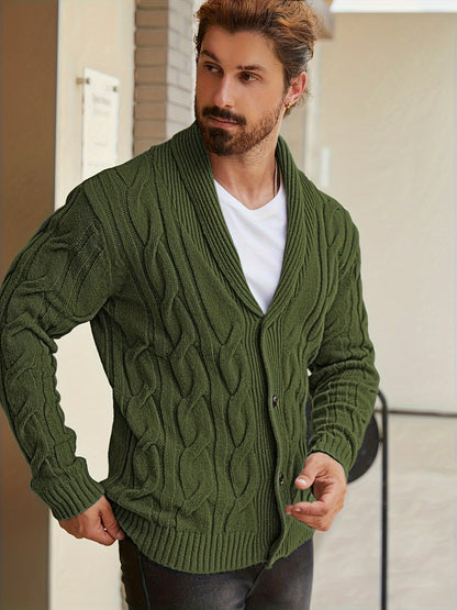 Herren Strickjacke Schalkragen Zopfmuster Knöpfe