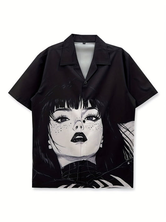 Herren Anime Streetwear Hemd mit Grafikdruck – Künstlerisches Kurzarm Freizeithemd