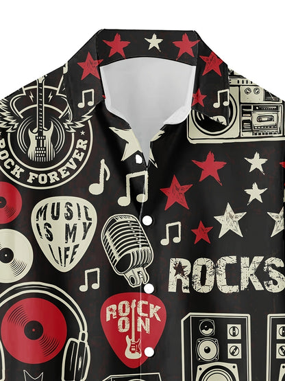 Herren Rock Musik Kurzarm Hemd – Trendiges Festival & Konzert Outfit, Musikthema, Lockerer Schnitt