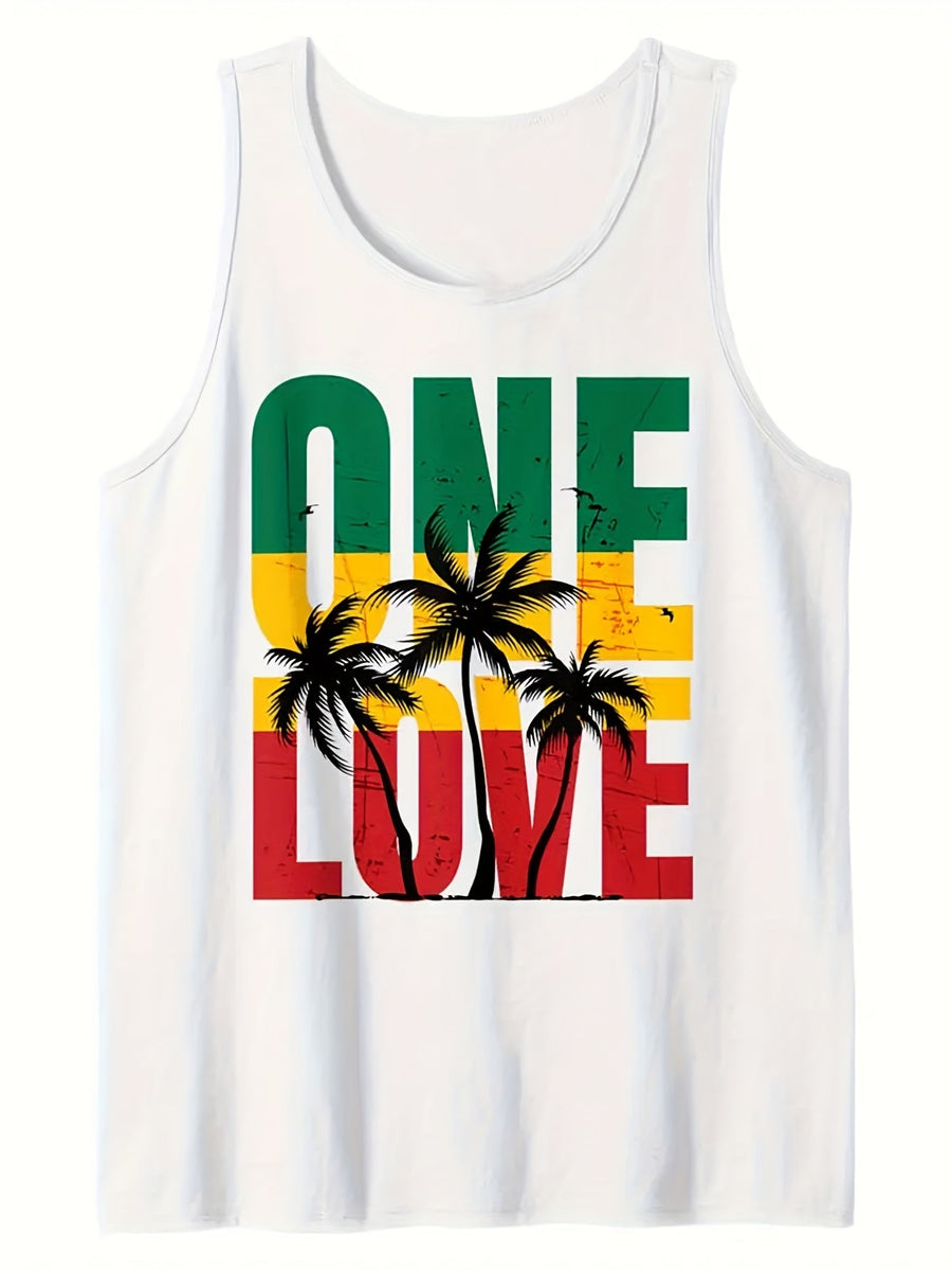 Herren Tanktop One Love Reggae Style mit Palmen – Sommerliches Freizeitshirt
