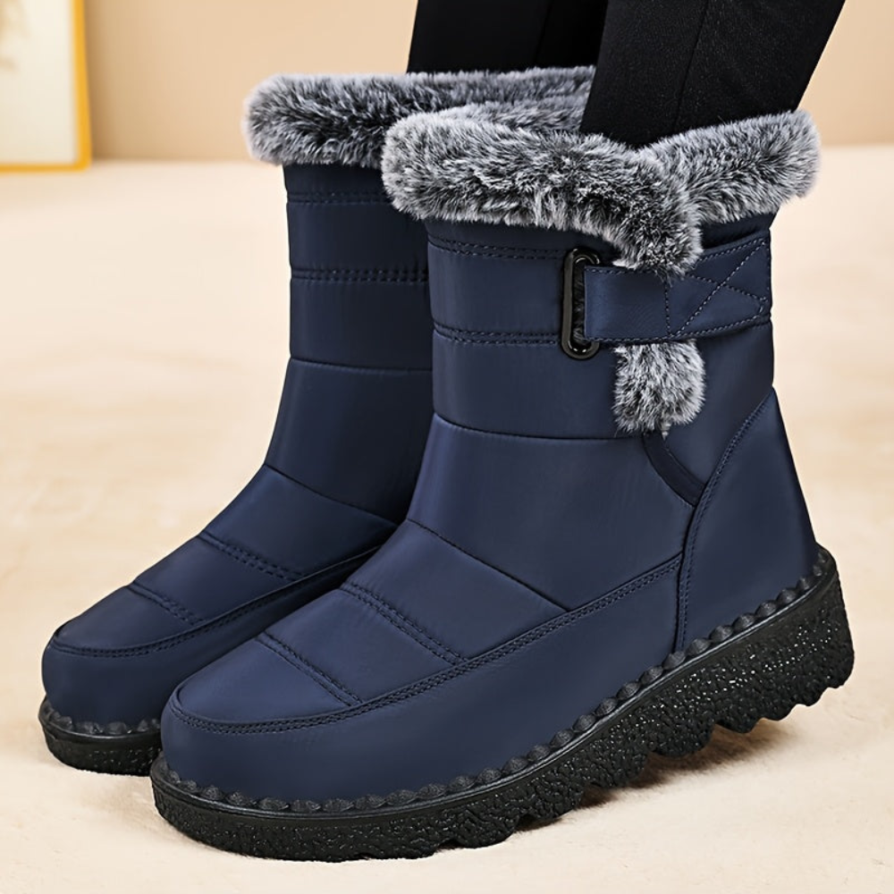 Damen Winterstiefelette mit flauschigem Futter und Klettverschluss, rutschfeste Sohle