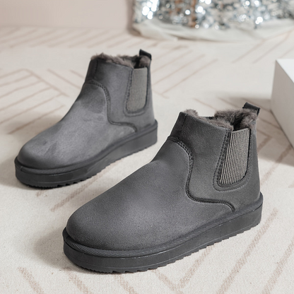Chelsea Boots Damen gefüttert Winter Stiefeletten warm Plüschimitat Grau