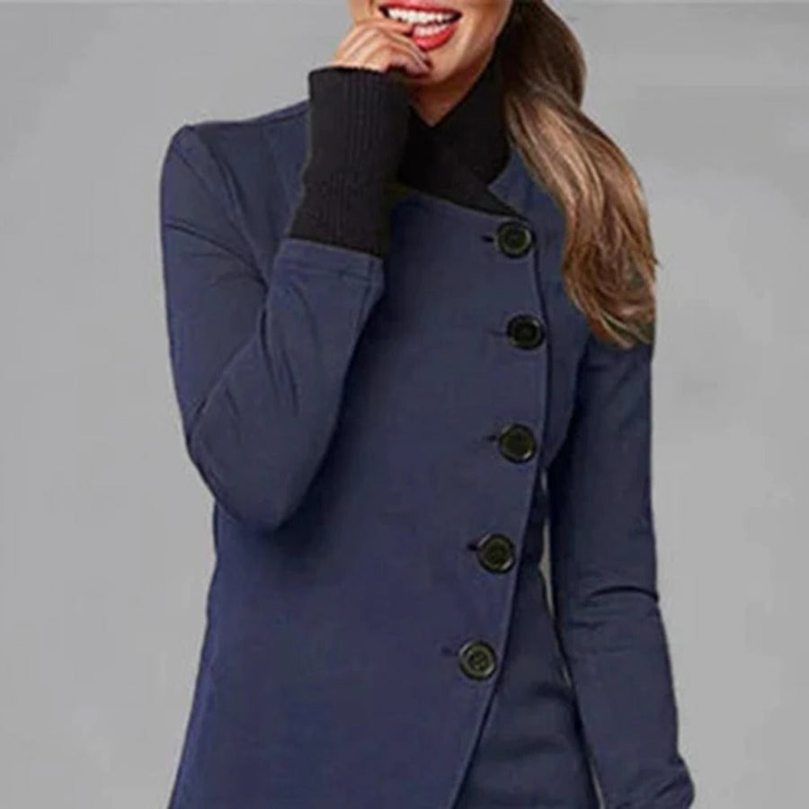 Damen Mantel mit asymmetrischem Saum und Knopfleiste