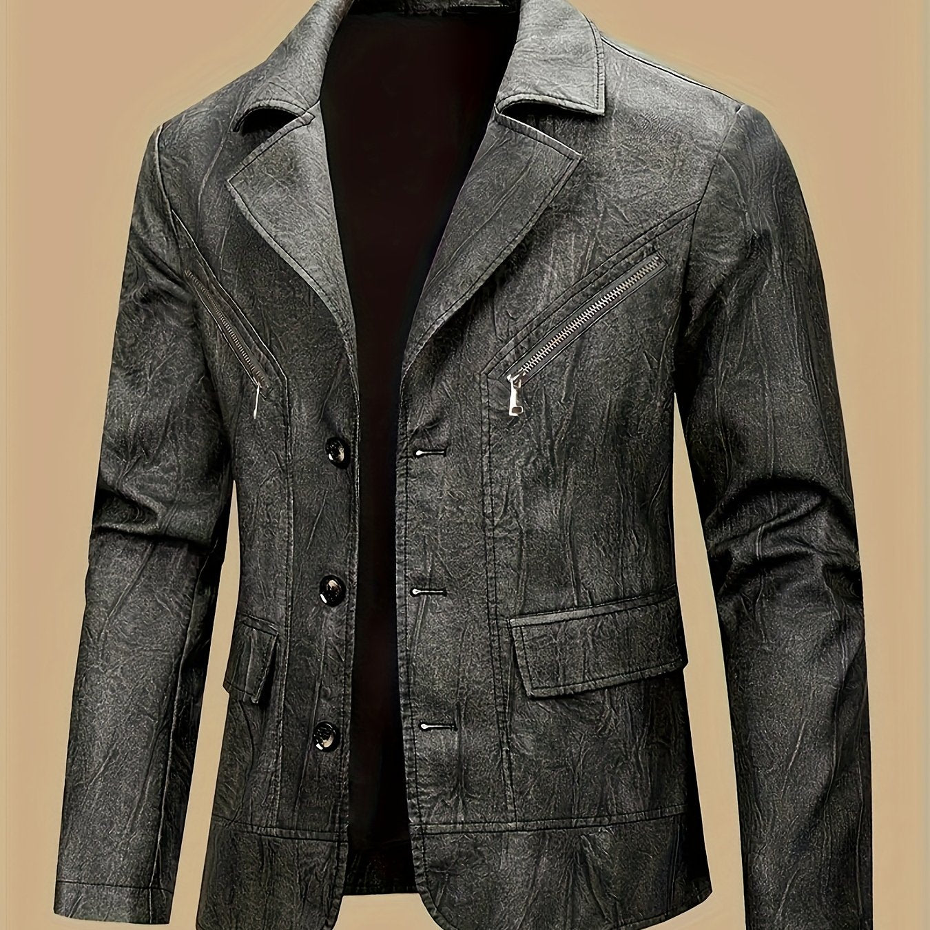Herren Sakko Jacke mit Reißverschluss-Details und Knöpfen