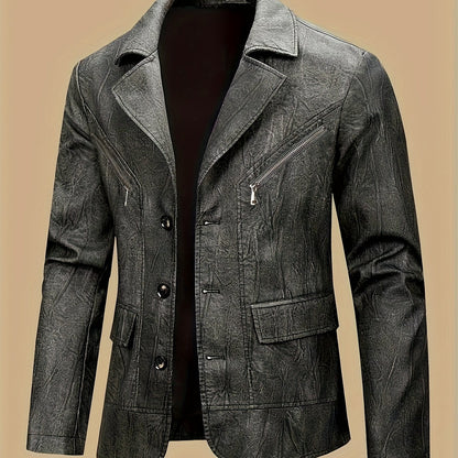 Herren Sakko Jacke mit Reißverschluss-Details und Knöpfen