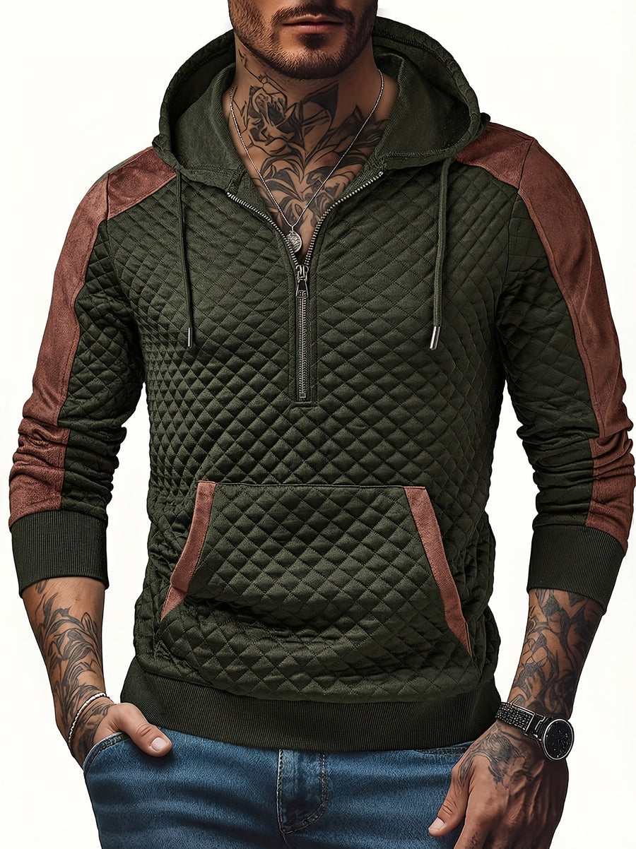 Herren Hoodie mit Reißverschluss, gesteppt und kontrastierenden Ärmeln