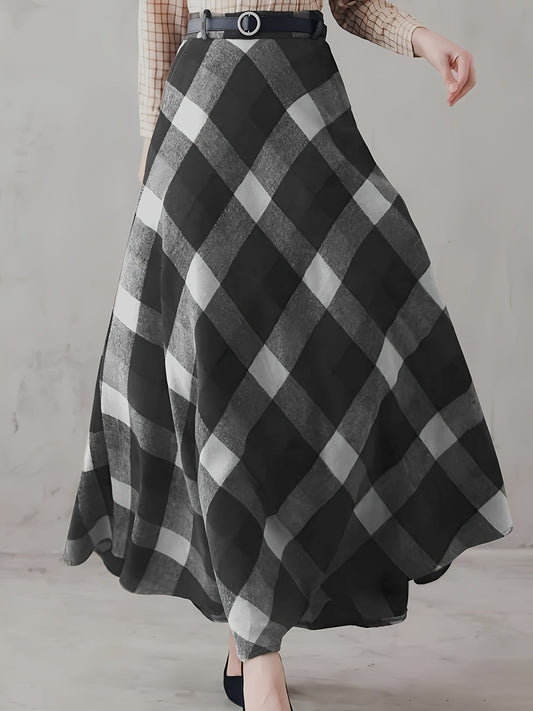 Damen Maxirock Plaidmuster A-Linie Karo Optik