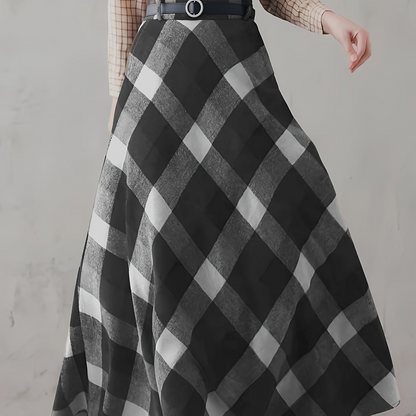 Damen Maxirock Plaidmuster A-Linie Karo Optik